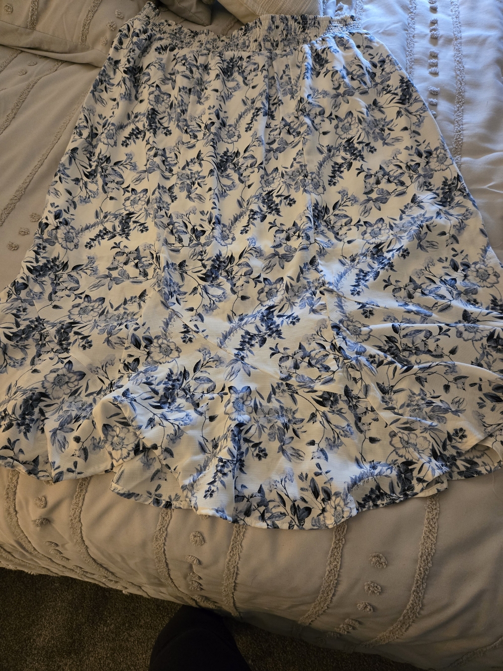 AB Studio White Skirt with Navy Blue Floral Print